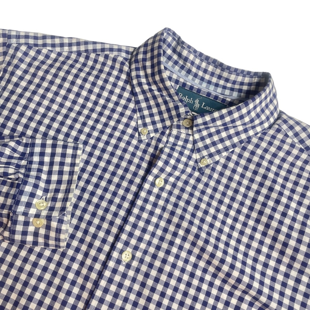 Ralph Lauren Men's Classic Fit XL Button Up Navy White Check Plaid 100% Cotton